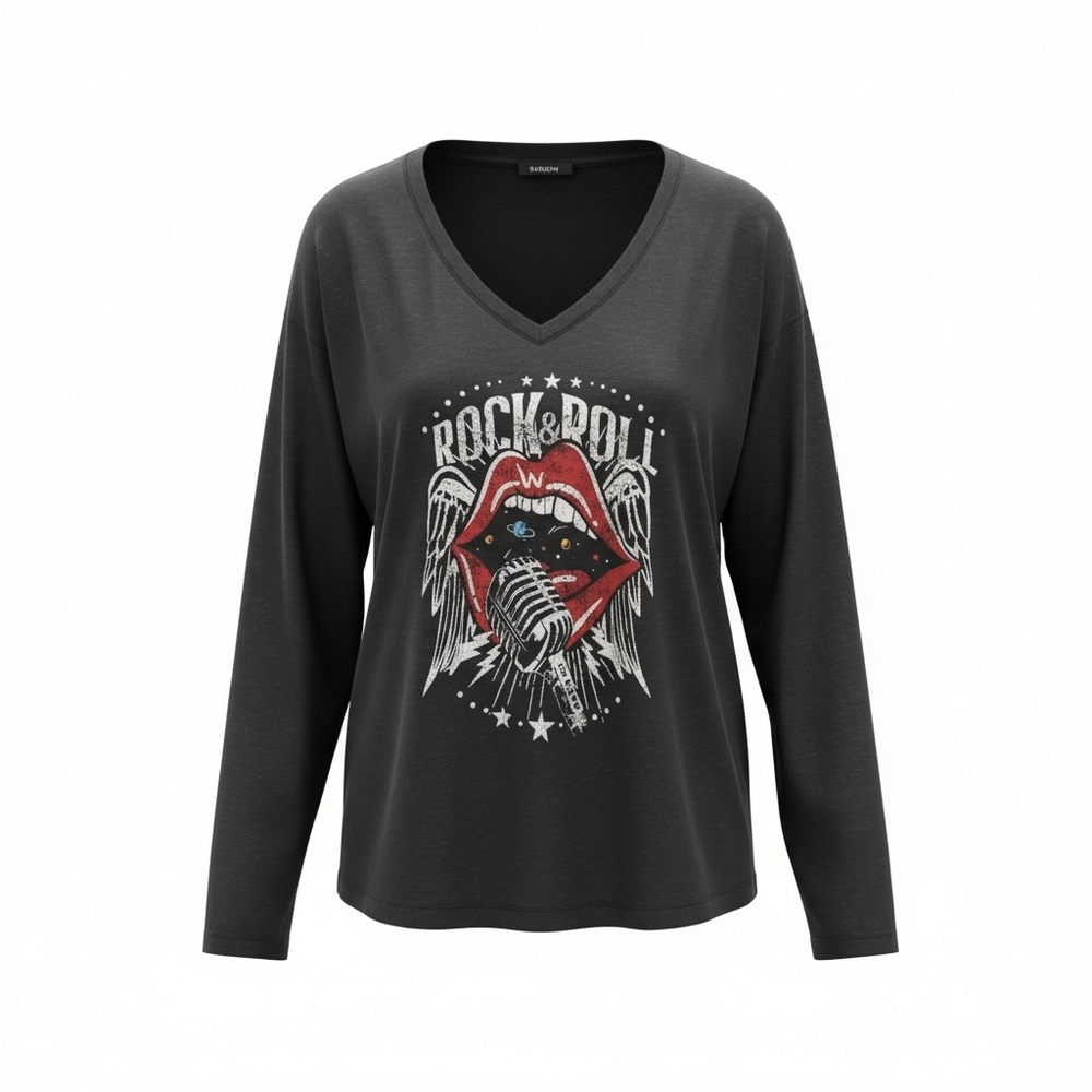 SHEIN Black Rock & Roll Graphic Long Sleeve Tee Size Medium
